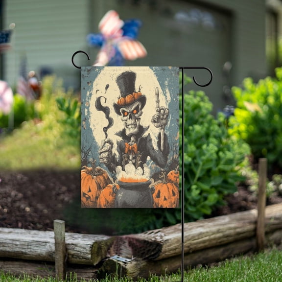 Birthday Party Garden Flags Outdoor Patio Decoration Flags 12x18in Evil Skeleton Wizard