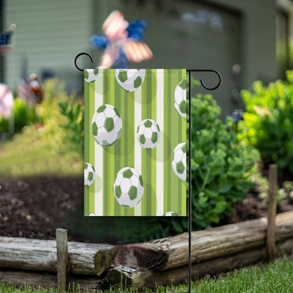 Birthday Party Garden Flags Outdoor Patio Decoration Flags 12x18in Green Footballs Pattern