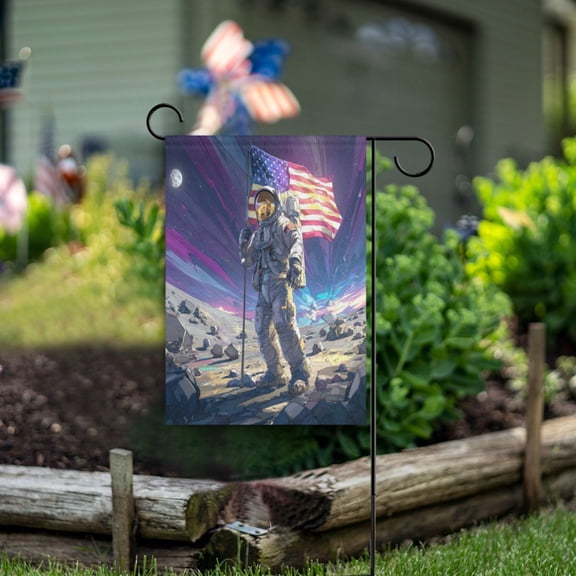 Birthday Party Garden Flags Outdoor Patio Decoration Flags 12x18in Outer Space Landing
