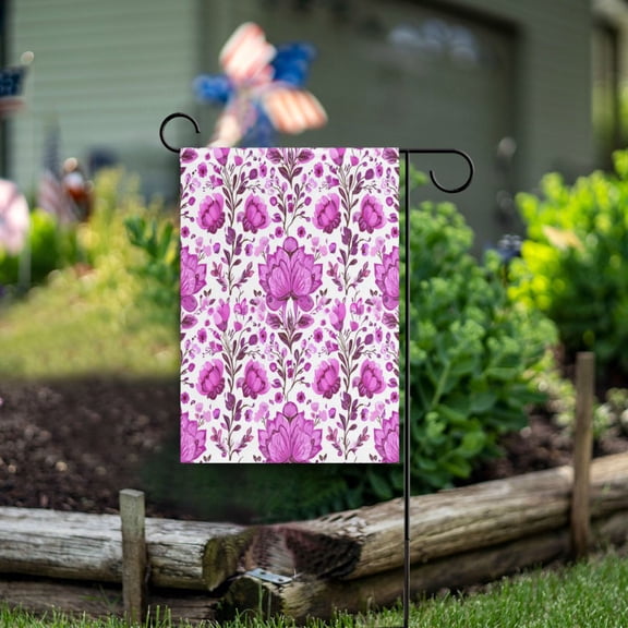 Birthday Party Garden Flags Outdoor Patio Decoration Flags 12x18in Pink Purple Lotus