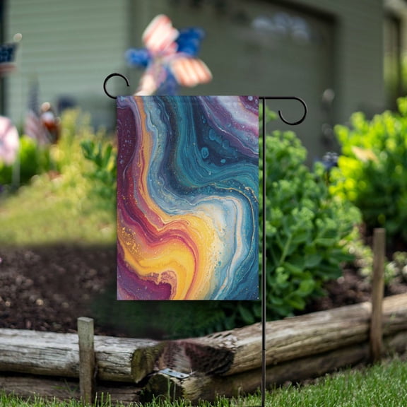Birthday Party Garden Flags Outdoor Patio Decoration Flags 12x18in Rainbow-colored Sinuous Marble