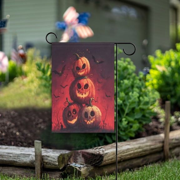 Birthday Party Garden Flags Outdoor Patio Decoration Flags 12x18in Red Evil Pumpkins