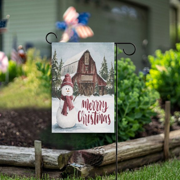 Birthday Party Garden Flags Outdoor Patio Decoration Flags 12x18in Red-hatted Snowman