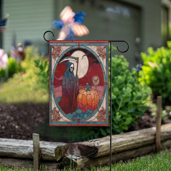 Birthday Party Garden Flags Outdoor Patio Decoration Flags 12x18in Stained Glass Grim Reaper