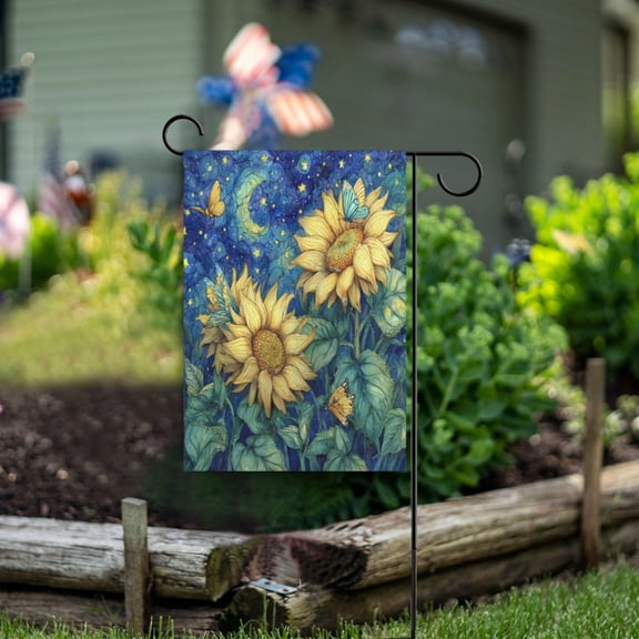 Birthday Party Garden Flags Outdoor Patio Decoration Flags 12x18in Sunflowers under The Starry Night