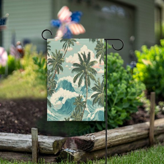 Birthday Party Garden Flags Outdoor Patio Decoration Flags 12x18in Tropical Trees by The Sea
