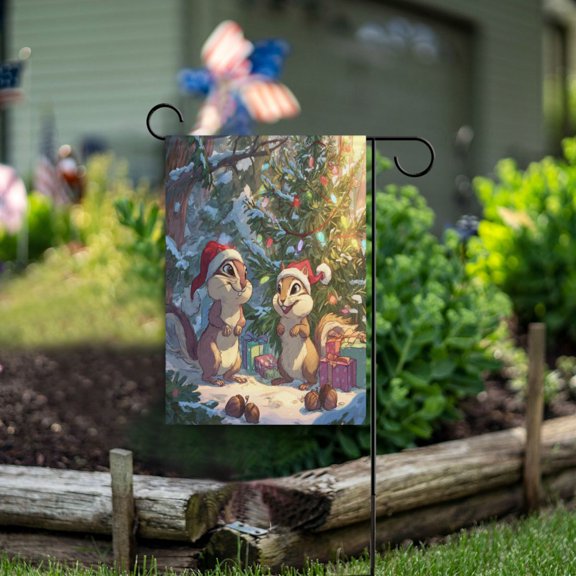 Birthday Party Garden Flags Outdoor Patio Decoration Flags 12x18in Two Christmas Squirrels