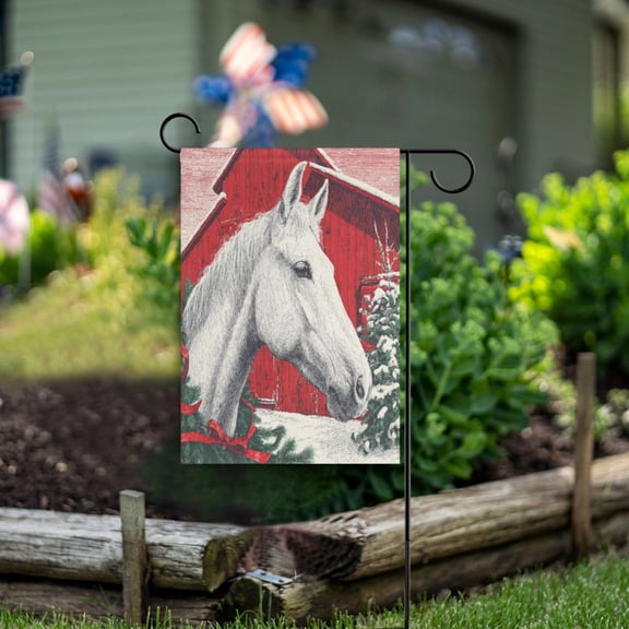 Birthday Party Garden Flags Outdoor Patio Decoration Flags 12x18in White Horse with Red Bow