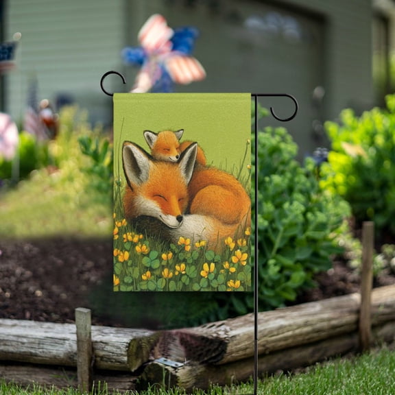 Birthday Party Garden Flags Outdoor Patio Decoration Flags 28x40in Big and Little Fox