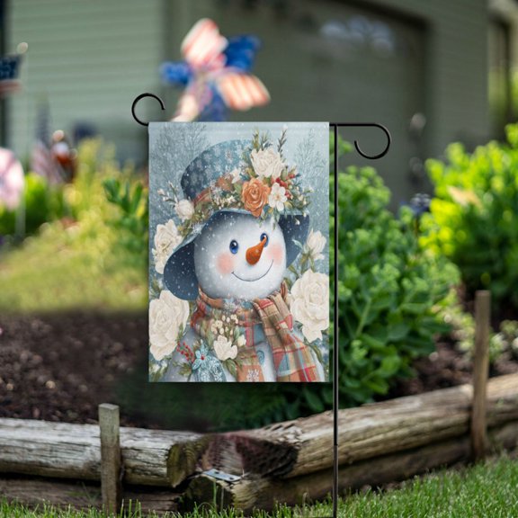 Birthday Party Garden Flags Outdoor Patio Decoration Flags 28x40in Elegant Flower Hat Snowman