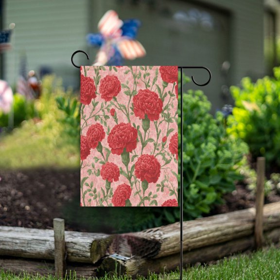Birthday Party Garden Flags Outdoor Patio Decoration Flags 28x40in Elegant Red Carnation Pattern