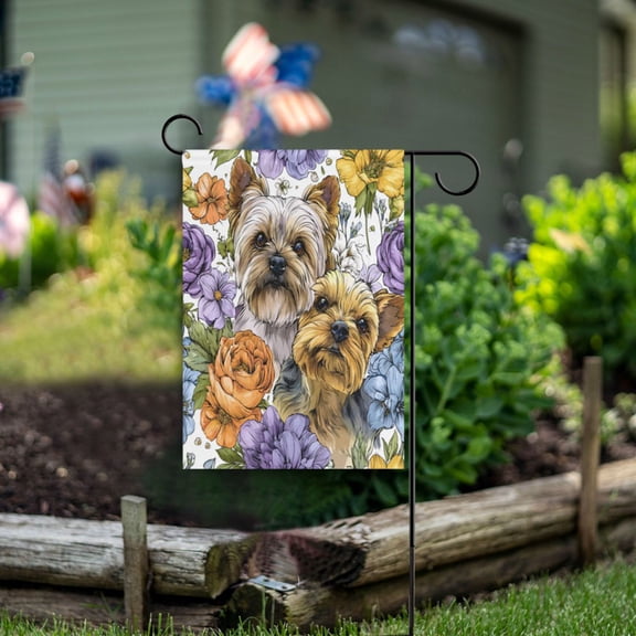 Birthday Party Garden Flags Outdoor Patio Decoration Flags 28x40in Lovely Yorkshire Terrier Dogs