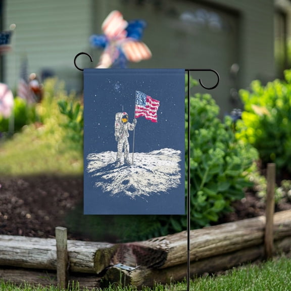 Birthday Party Garden Flags Outdoor Patio Decoration Flags 28x40in Moon Landing