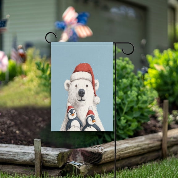 Birthday Party Garden Flags Outdoor Patio Decoration Flags 28x40in Polar Bear Penguin Sticker Pattern