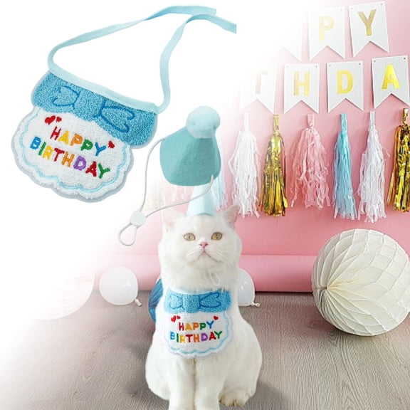 Birthday Party Hat Bibs Scarf for Playful Accessory for Cats and Dogs in Indoor Outdoor Settings