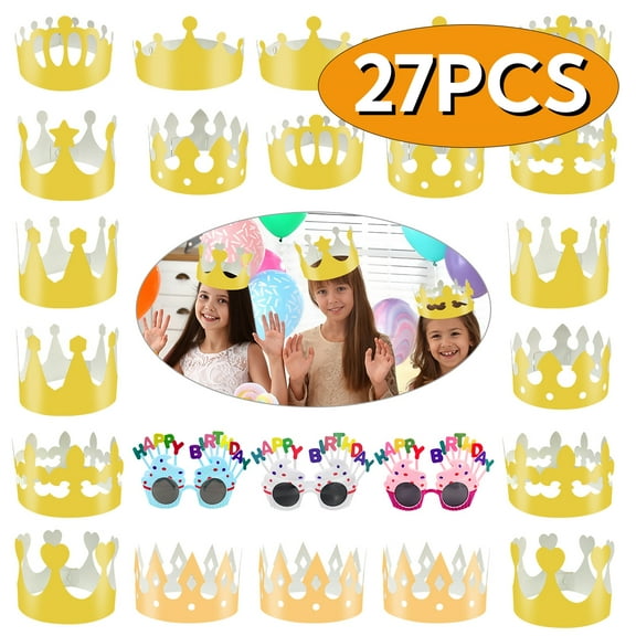 Birthday Party Hats with Party Glasses Tiny Paper Party Hats with Pom Poms Funny Party/Birthday Accessories for Baby Shower New Year Christmas Anniversary Holiday 27Pcs Set 2