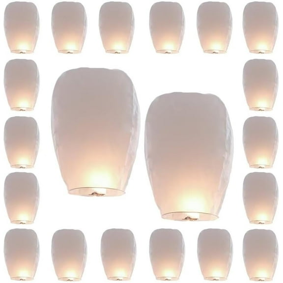 Birthday Party, New Years, Festival Chinese Paper Lanterns Paper Wishing Lanterns for Weddings 20 Pack (White)