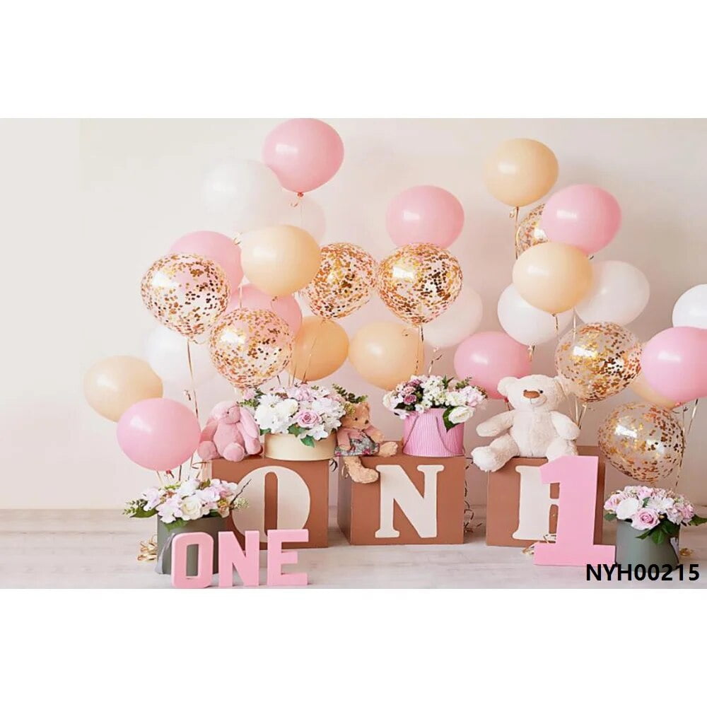 Baocicco 7x5ft Baby Girl Happy Birthday Backdrop Pink Balloons Floral Sweet Princess Photography Backgrounds Pink Baby Girl First Birthday Shower Cake Smash Backdrop Banner Decor Supplies Props - View #10