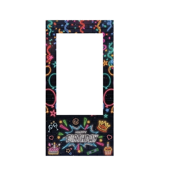 Birthday Party Photo Booth Backdrop Banner with Balloon and Cake Print for Event Decoration and Photography Background