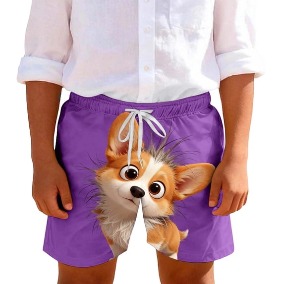 Birthday Party Shorts for Kids, Solid Color or Cute Print, Breathable Polyester Swim Trunks with Pockets, Toddler to 14 Years