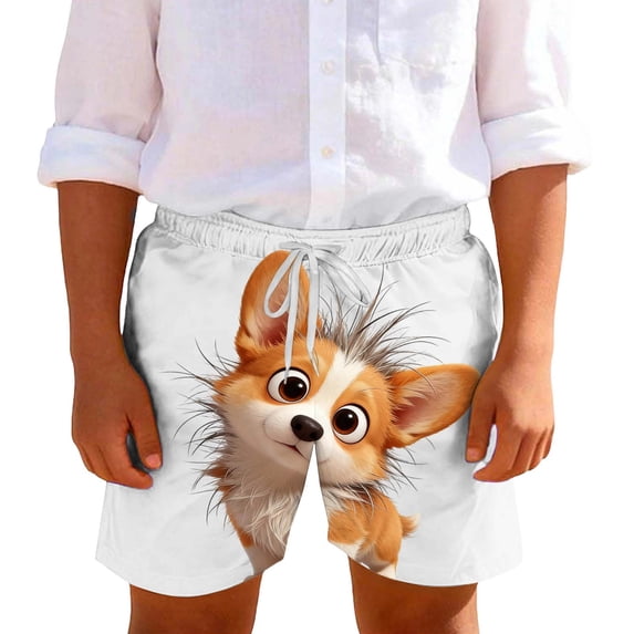 Birthday Party Shorts for Kids, Solid Color or Cute Print, Breathable Polyester Swim Trunks with Pockets, Toddler to 14 Years