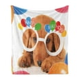 thumbnail image 1 of Birthday Party Soft Flannel Fleece Throw Blanket, Celebration Puppy Dog Golden Glasses Balloons Present Themed Artwork, Cozy Plush for Indoor and Outdoor Use, 70" x 90", Multicolor, by Ambesonne, 1 of 5