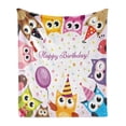 thumbnail image 1 of Birthday Party Soft Flannel Fleece Throw Blanket, Celebration Themed Owl Family Colorful Cone Hats on Backdrop Art, Cozy Plush for Indoor and Outdoor Use, 60" x 80", Multicolor, by Ambesonne, 1 of 5