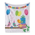 thumbnail image 1 of Birthday Party Soft Flannel Fleece Throw Blanket, Singing Birds Happy Birthday Song Flags Cone Hats Party Cake Celebration, Cozy Plush for Indoor and Outdoor Use, 70" x 90", Multicolor, by Ambesonne, 1 of 5