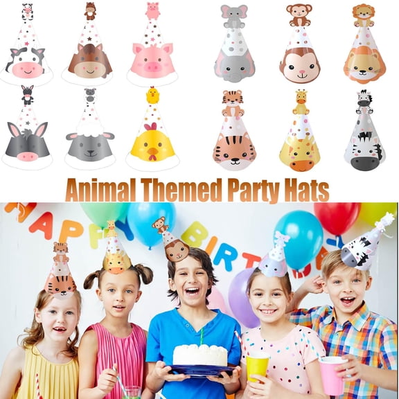 Birthday Party Supplies, Animal Pack Party Hats for Student, Kids Party Favors, Colorful Cartoon Zoo Animal Birthday Hats, 6 Count Disposable Lightweight Party Hat Set for