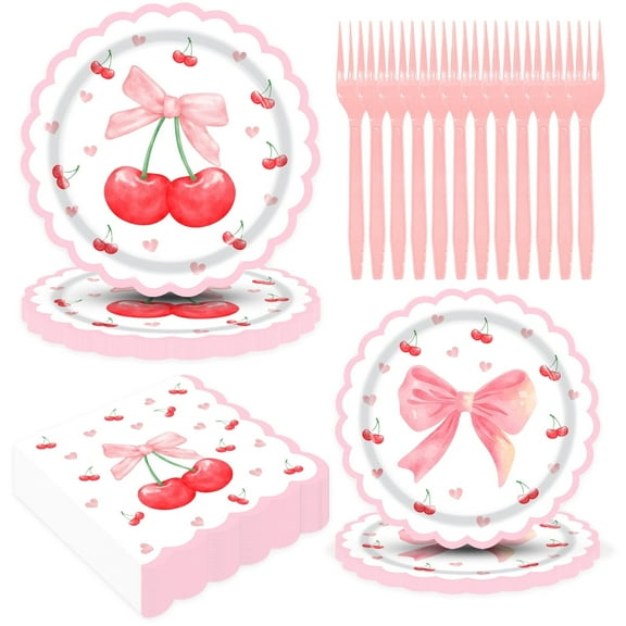 Party Supply Set Pink Birthday Disposable Plates, Forks, and Napkins 96 Pieces