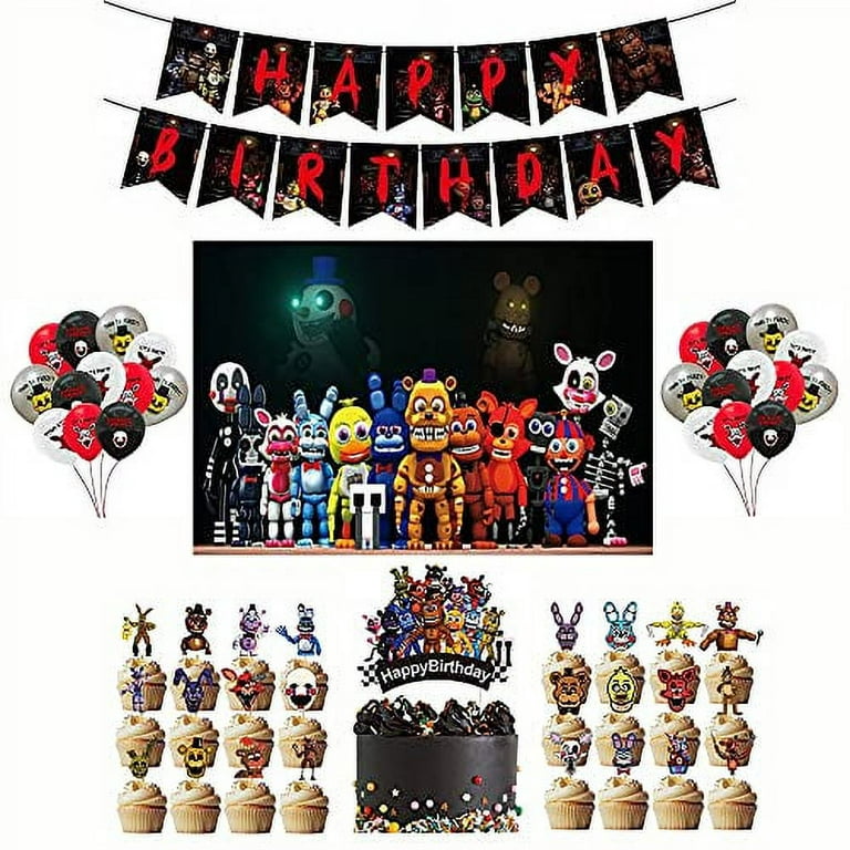 Birthday Party Supplies For Five Nights at Freddy's Includes Banner, Cake  Topper, 24 Cupcake Toppers - 24 Balloons and Backdrop