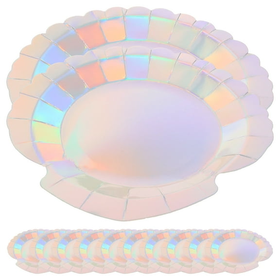 MEIBUTYUP Underwater Mermaid Seashell Paper Plates, Multicolor, 24 Count, Birthday Party Supplies, Kids Tableware