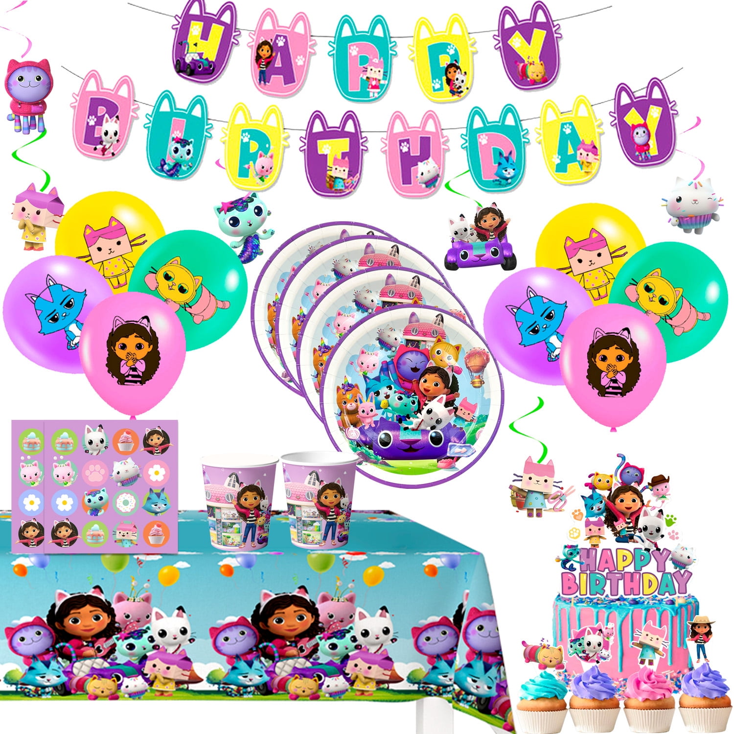 Birthday Party Supplies,Party Decorations\u0026Tableware Set - Party Plates Cups Napkins Table Cloth Balloons Backdrop Banner etc Birthday Decorations