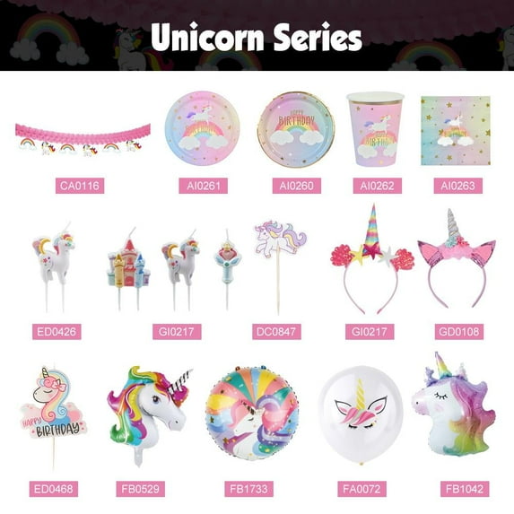 43 PCS, Unicorn Themed Party Supplies - Includes Cake Flags, Tiaras, and Serving Trays