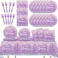 thumbnail image 1 of Birthday Party Tableware, Happy Birthday Plates Set Birthday Cutlery Including Birthday Paper Plates Birthday Napkins Forks and Tablecloth for Birthday Supplies, Purple, 1 of 7
