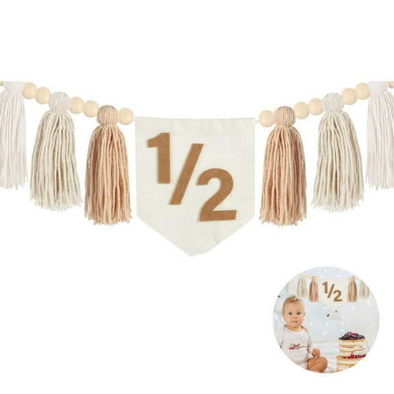 Birthday Photo Props,QZS Half Birthday Highchair Banner Decorations,1 Pack Brown Birthday Banner Decorations for 6 Months