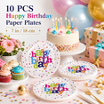 thumbnail image 1 of Birthday Plates Paper Disposable Happy Birthday Plates and Napkins Set Colorful Decorations Party Supplies for 10 Guests 10PC 7 Inch Happy Birthday Plates, 1 of 7
