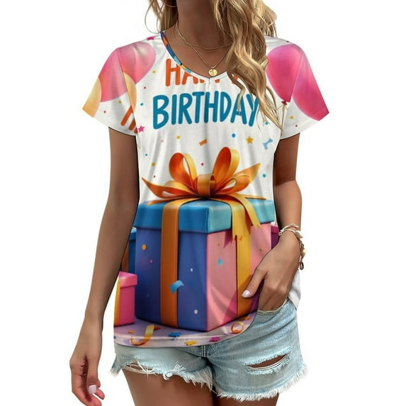 Birthday Presents Balloons And Festive Joy Women's Blouse Short Sleeve Women's Top T-Shirt Spring Summer Clothes