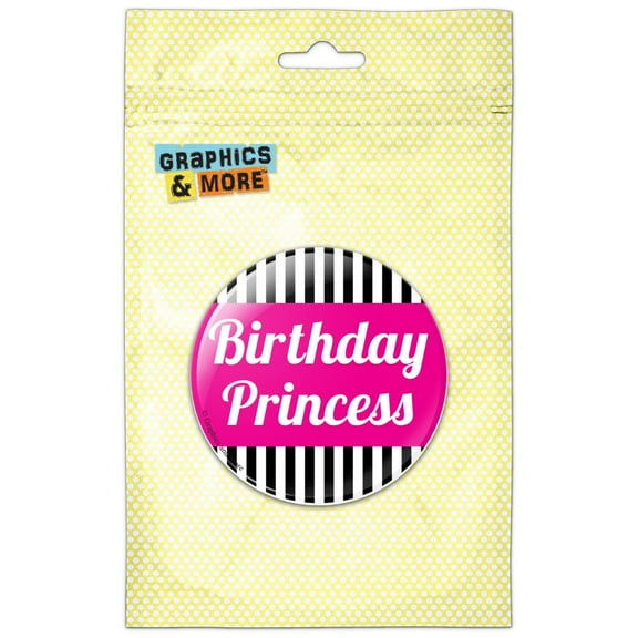 Birthday Princess Pink with Stripes Pinback Button Pin Badge