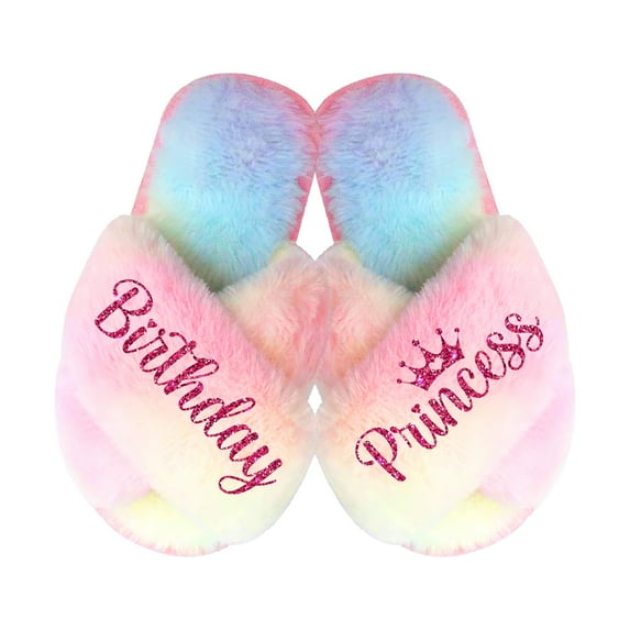 Birthday Princess Slippers - Fluffy Criss Cross Slippers for Girls - Ages 3 to 10 years - Gifts for Girls, Multi-Color 11.5-12C (5-6Yrs), Fuchsia Glitter