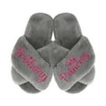 thumbnail image 1 of Birthday Princess Slippers - Fluffy Criss Cross Slippers for Girls - Ages 3 to 10 years - Gifts for Girls, Gray 1-1.5Y (8-9 Yrs), Fuchsia Glitter, 1 of 5