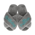 thumbnail image 1 of Birthday Princess Slippers - Fluffy Criss Cross Slippers for Girls - Ages 3 to 10 years - Gifts for Girls, Gray X-Small (US 4-5), Turquoise Glitter, 1 of 5