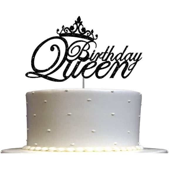 Birthday Queen Glitter Cake Topper, Birthday Party Decorations Ideas, Sturdy Doubled Sided Glitter, Acrylic Stick (Black)