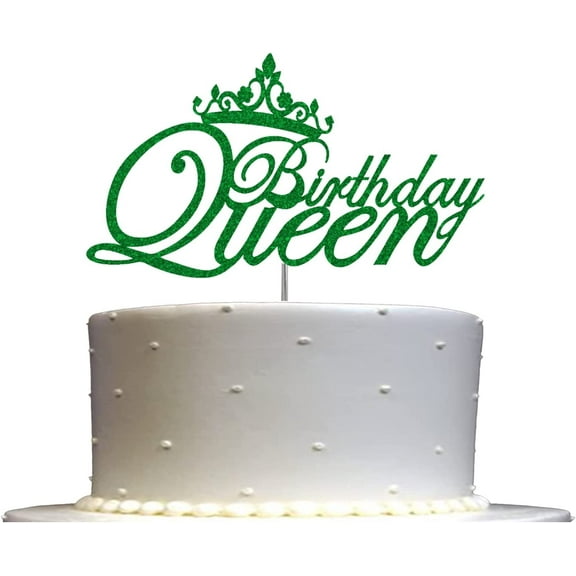 Birthday Queen Glitter Cake Topper, Birthday Party Decorations Ideas, Sturdy Doubled Sided Glitter, Acrylic Stick (Green)