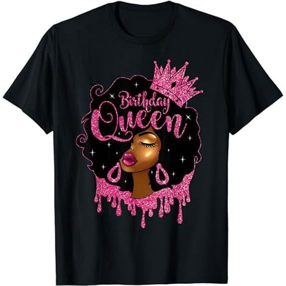 Birthday Queen Pink Afro Hair African American Black Women T-Shirt