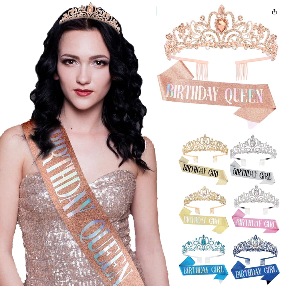 Birthday Queen Set - Crystal Crown, Sash & Brooch For Women's Birthday Party