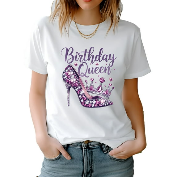 Birthday Queen Women's Short Sleeve Graphic T-Shirt 1 Pcs Tee 100% Heavy Cotton - Comfortable Crew Neck, Soft Tees Casual Tops
