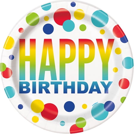 Birthday 'Rainbow Spots' Large Paper Plates (8ct)