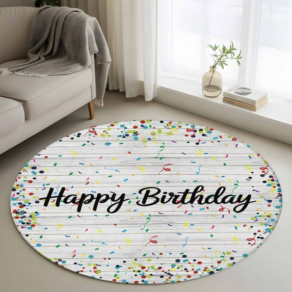 Birthday Round Rug 3ft Washable Circle Entryway Rugs Non Slip Colorful ...