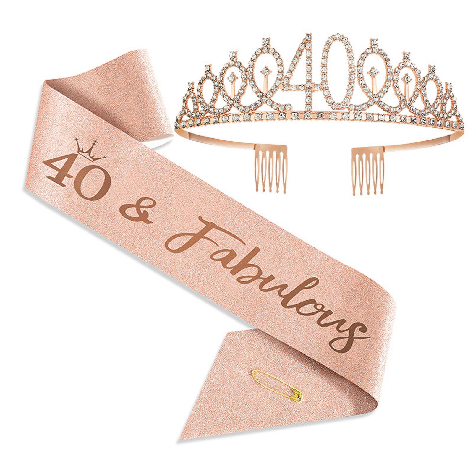 Birthday Sash And Tiara Rose Gold Birthday Sash Crown 40 & Fabulous